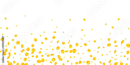 Chinese yuan coins falling. Immaculate scattered CNY coins. China money. Decent jackpot, wealth or success concept. Vector illustration.