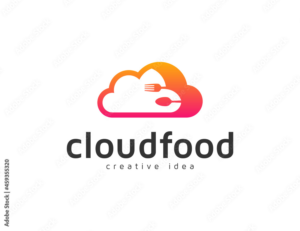 Cloud and food symbol logo concept with fork and spoon Cloud and food symbol logo concept with fork and spoon