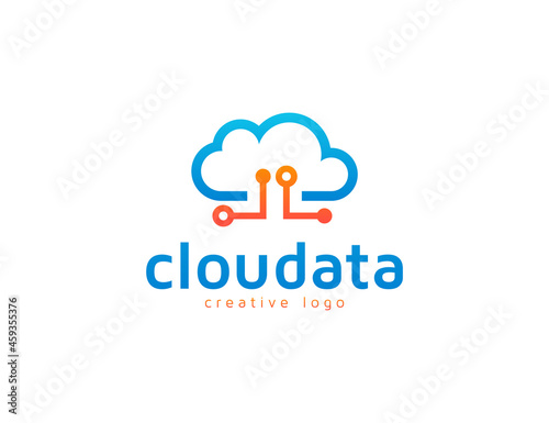 Cloud and technolgy data symbol logo design template