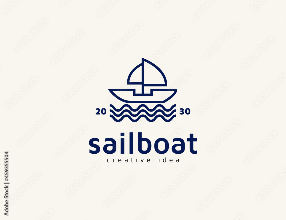Sailboat and sea logo design illustration
