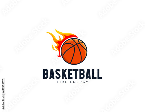 Modern basketball emblem logo design with fire illustration