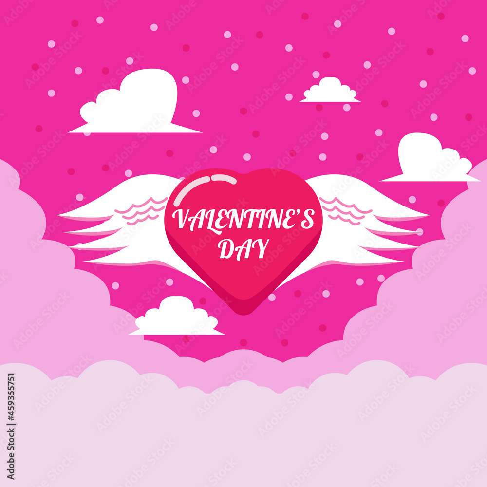 Happy Valentine's Day Flying Heart Poster Illustration Design