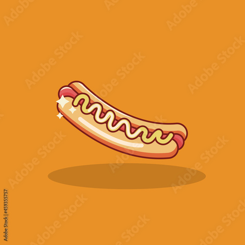 Vector illustration of fast food hot dog. Isolated on flat design on white background. flat design