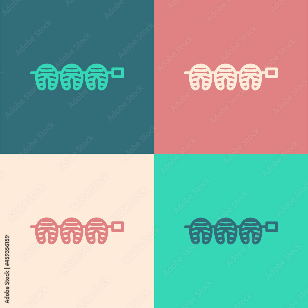 Pop art line Grilled fish steak icon isolated on color background. Vector.