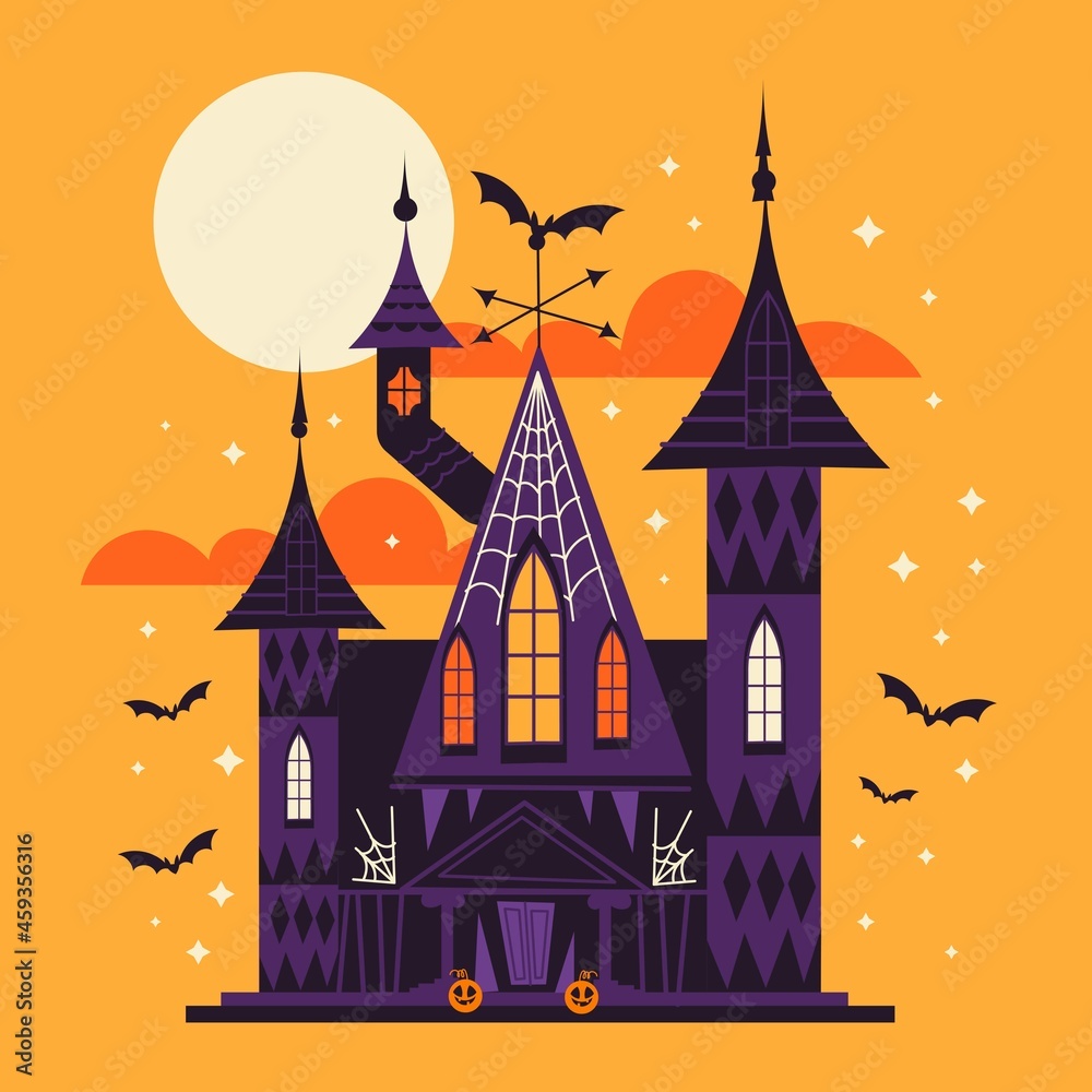 flat halloween house  vector design illustration