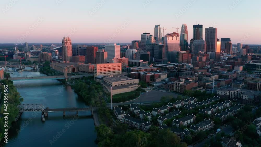 Minneapolis Minnesota urban city skyline footage aerial view 4K UHD