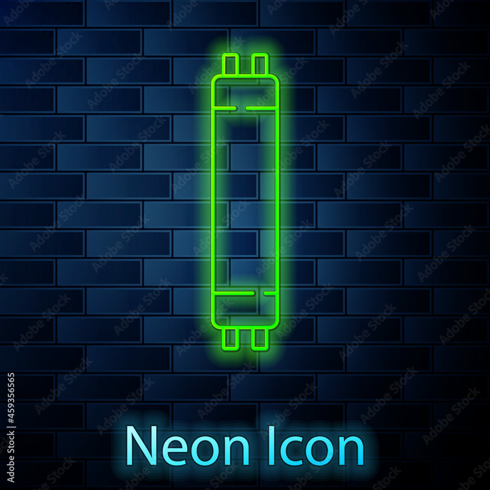 Glowing neon line Long luminescence fluorescent energy saving lamp icon isolated on brick wall background. Vector Glowing neon line Long luminescence fluorescent energy saving lamp icon isolated on brick wall background. Vector