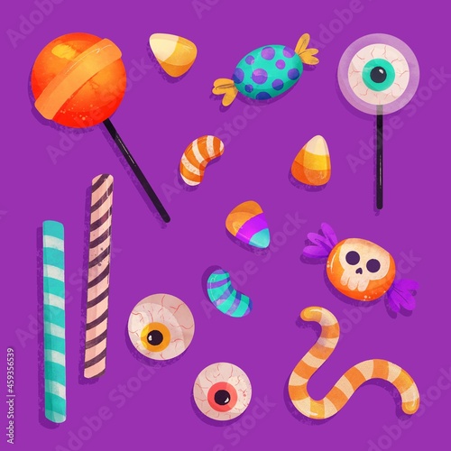 watercolor halloween candy collection vector design illustration