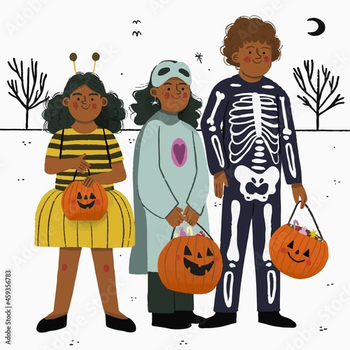 kids costumes ready trick treat vector design illustration