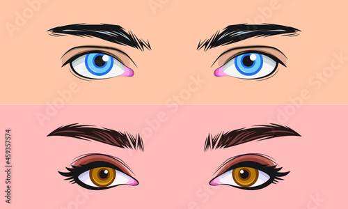 hand drawn set men and girl close up eyes area