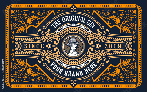 Whiskey label with old frames