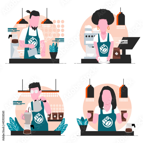 barista making coffeee for consument set
