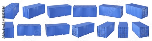 Isolated intermodal containers from various perspectives.  Blue version. photo