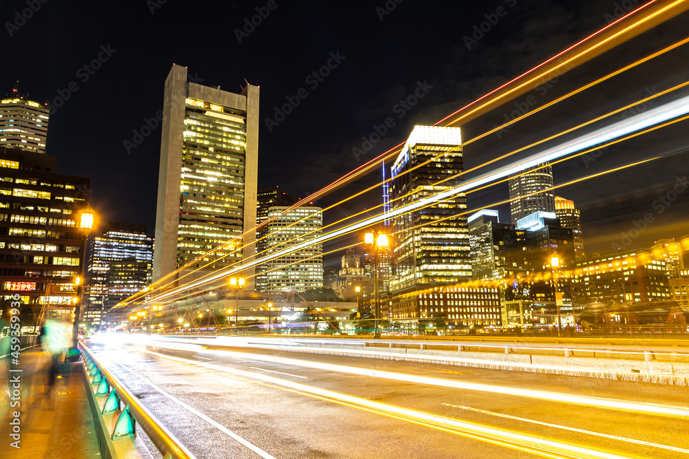 Obraz premium Traffic light trails in Boston