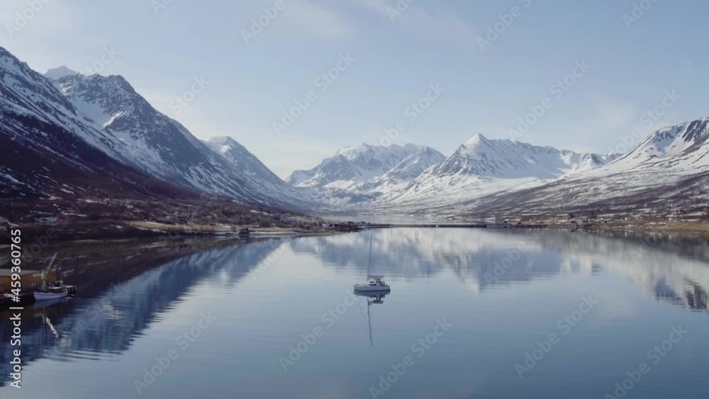 Catamaran anchored in arctic