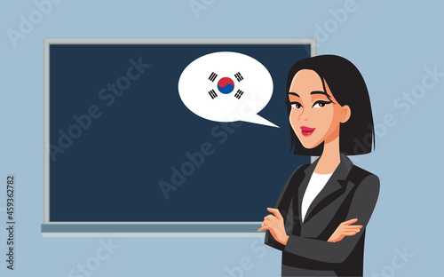 Female Professor Teaching Korean Language Vector Cartoon photo