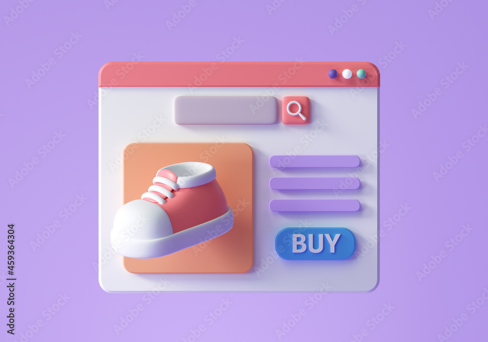 online shopping on web page concept. e-commerce website design. 3d render illustration online shopping on web page concept. e-commerce website design. 3d render illustration