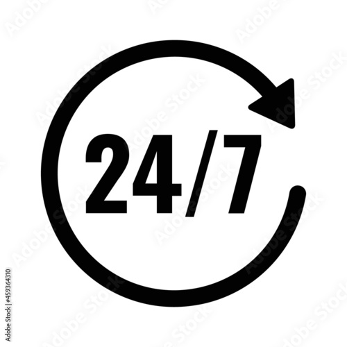 24 hours a day, 7 days a week or 24 7 service and availability line art vector icon for apps and websites