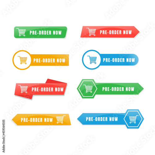Pre-Order Button Color Set. Vector Stock Illustration