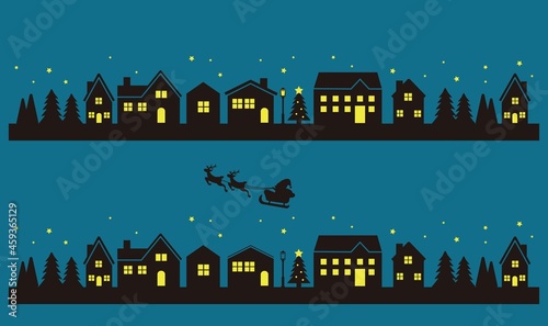 シンプルでかわいいシルエットの冬の街並みのベクターイラスト素材／ビル／家／クリスマス