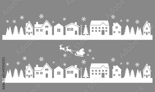 シンプルでかわいいシルエットの冬の街並みのベクターイラスト素材／ビル／家／クリスマス