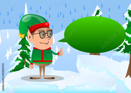 Christmas Elf making thumbs up sign. Vector cartoon character illustration of Santa Claus's little worker, helper. photo