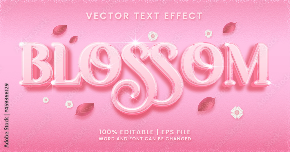 Blossom text, shiny pink editable text effect style