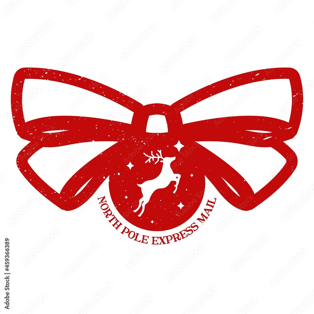 North pole express mail - Holiday post stamp design for letters or gifts. Xmas decorative element with reindeer and christmas bauble with bow. Texture can be easily removed. North pole express mail - Holiday post stamp design for letters or gifts. Xmas decorative element with reindeer and christmas bauble with bow. Texture can be easily removed.