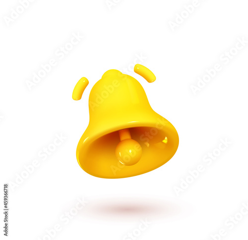 Bell notifications yellow colors. Realistic 3d design. Isolated on white background. Vector illustration