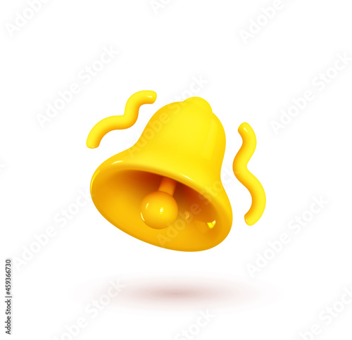 Bell notifications yellow colors. Realistic 3d design. Isolated on white background. Vector illustration