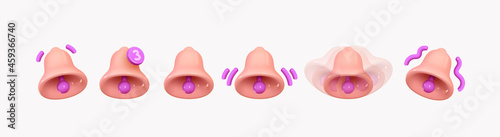 Bell notifications. Set of Bells Icon with new message web chat pink colors. Realistic 3d object. Isolated on white background. Vector illustration
