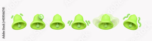 Bell notifications. Set of Bells Icon with new message web chat green colors. Realistic 3d object. Isolated on white background. Vector illustration