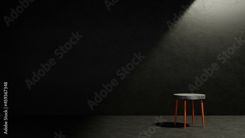 Modern chair in abstract empty dark concrete room interior loft style. 3d render illustration