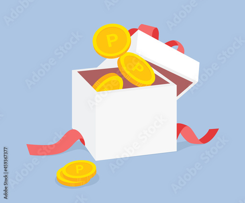 a gift box full of points illustration set. ribbon, shopping, payment, gift, finance. Vector drawing. Hand drawn style.