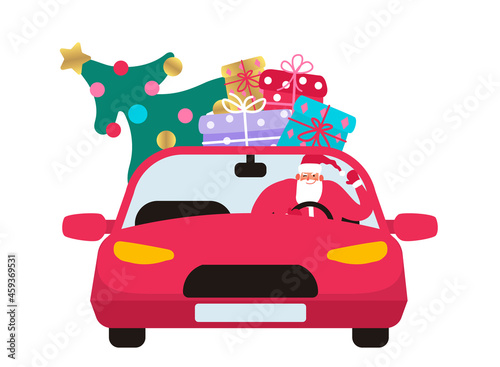 santa claus driving a car merry christmas vector illustration