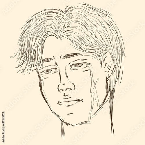 Drawing sketch sad crying guy with tears