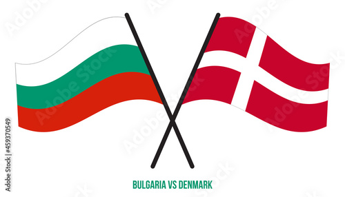Bulgaria and Denmark Flags Crossed And Waving Flat Style. Official Proportion. Correct Colors.