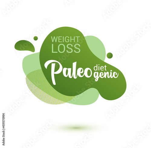 Paleo diet frendly badge. Green amoeba design of sticker for paleo diet menu, poster, flyer.