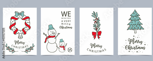 Collection of winter background set with tree,snowman,flower,leaves