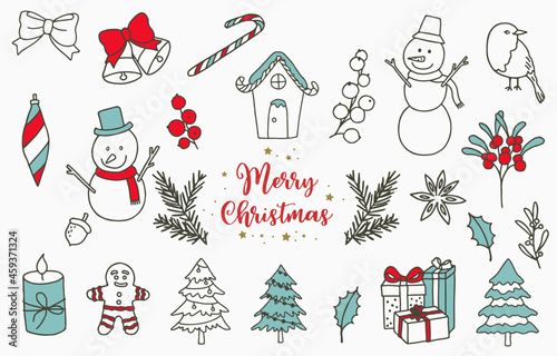 christmas object with snowman,house,flower,gift