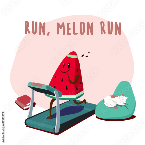 melon running on treadmill. jogging, workout