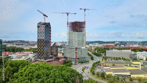 Aerial View Of Citygate And Kineum High-rise Buildings Amidst The COVID-19 Pandemic In Gothenburg, Sweden. - pullback photo