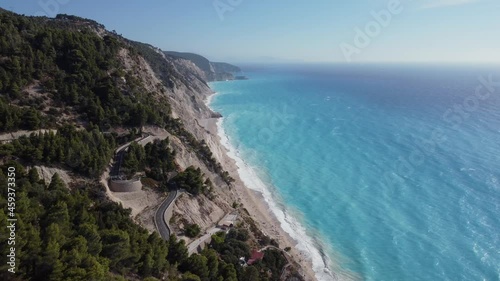 High altitude view of Egremni Beach, basically destroyed after landslide, Greece