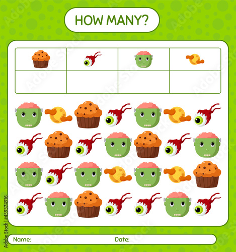 How many counting game with halloween icon. worksheet for preschool kids, kids activity sheet