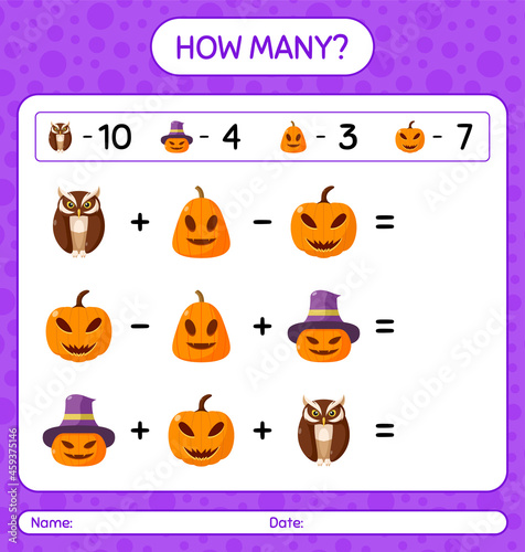 How many counting game with halloween icon. worksheet for preschool kids, kids activity sheet