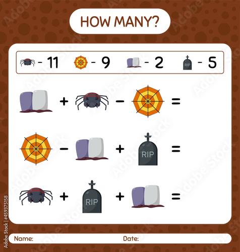 How many counting game with halloween icon. worksheet for preschool kids, kids activity sheet