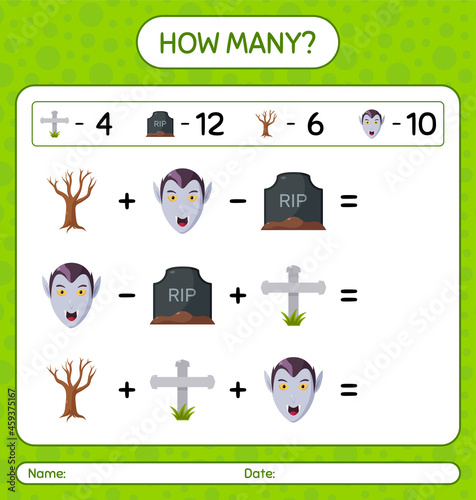 How many counting game with halloween icon. worksheet for preschool kids, kids activity sheet
