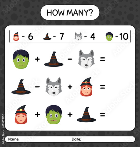 How many counting game with halloween icon. worksheet for preschool kids, kids activity sheet