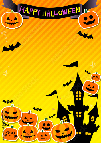 ハロウィン 背景オレンジのフレーム縦