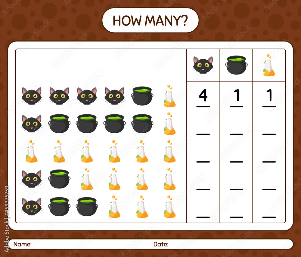 How many counting game with halloween icon. worksheet for preschool kids, kids activity sheet